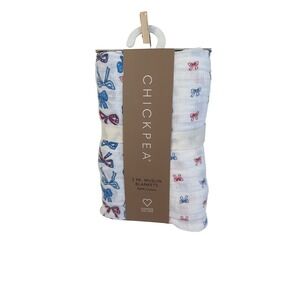Chickpea 2 Pack Cotton Muslin Swaddle Cotton Baby Blankets Red Blue Bows 36x40